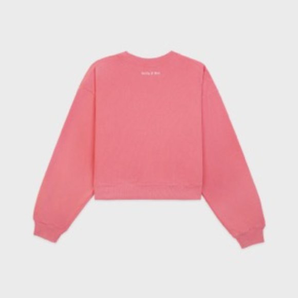 NEW Sporty & Rich Wellness Club Flocked Cropped Crewneck Sweatshirt Dahlia Pink - Picture 2 of 6